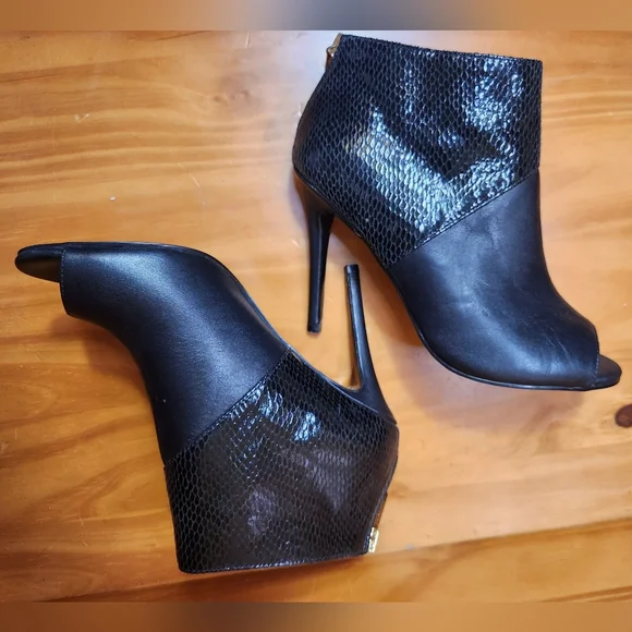 Charles Jourdan Leather Peep Toe Booties - Picture 9 of 11